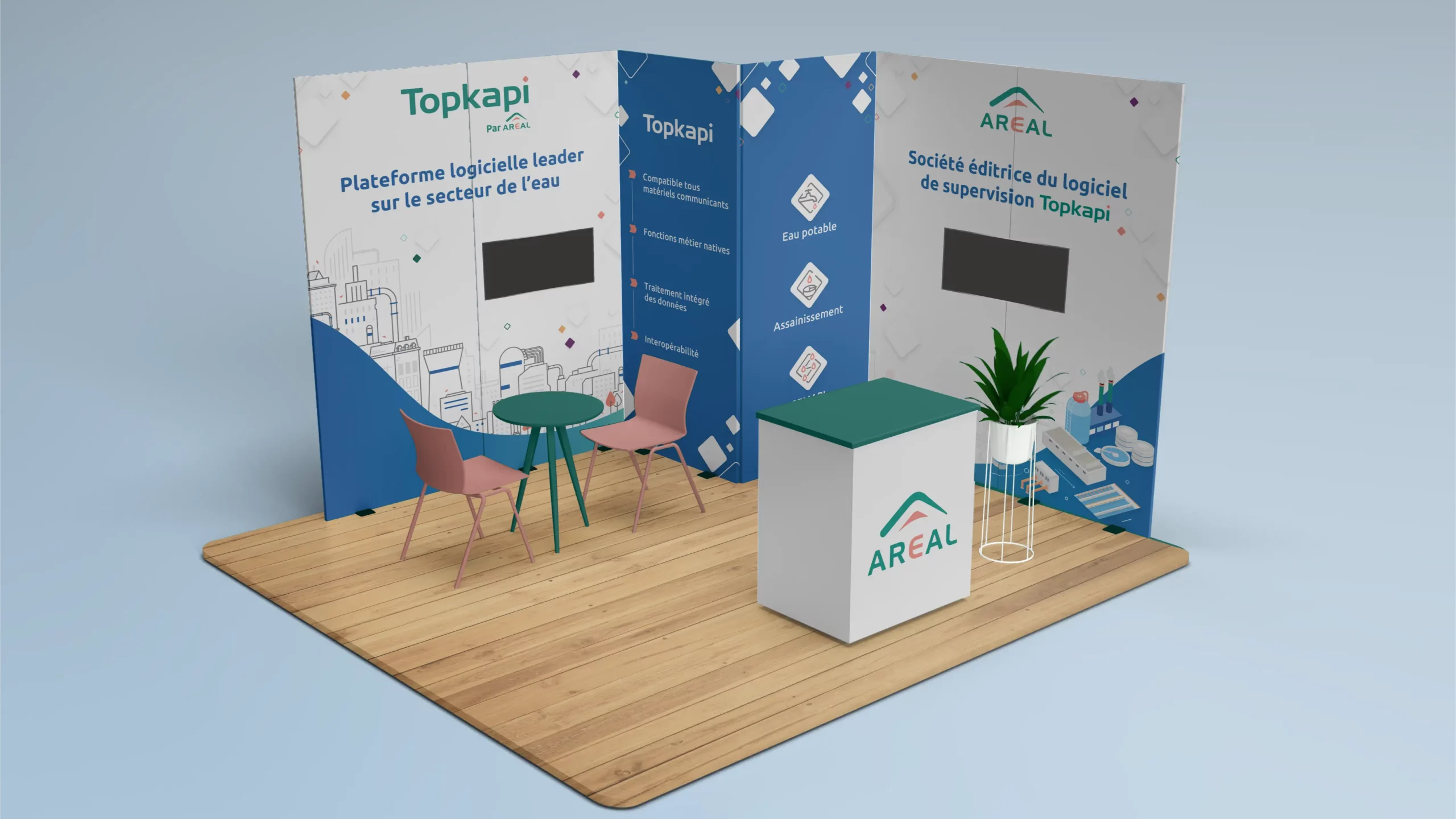 Mockup 3D du stand réalisé pour l'habillage CGLE d'Areal
