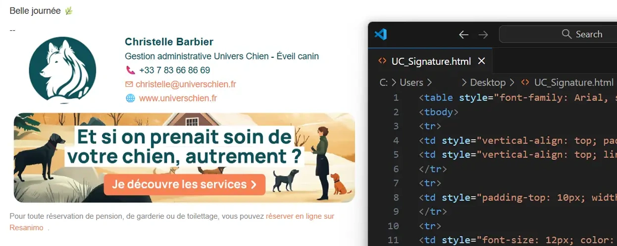 Signature de mail et code html Univers chien